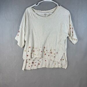 Anthropologie Postmark Ivory Embroidered Eyelet Boxy Knit Top Small